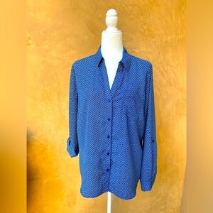 The Limited Chevron Pattern Blouse - Royal Blue & Black - Size XL